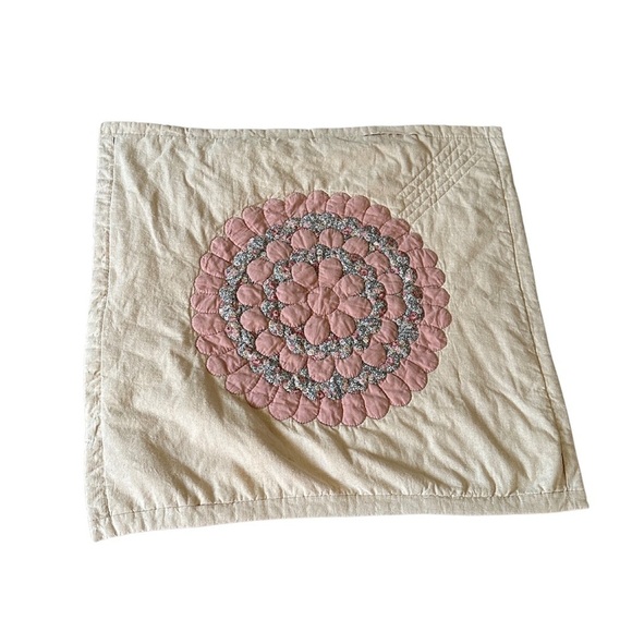 Baby Pink Floral Needle Point Vintage Crib Blanket Play Mat Thick Fabric - Picture 1 of 7